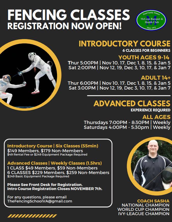 Introductory Fencing Course McLean Racquet & Health Club