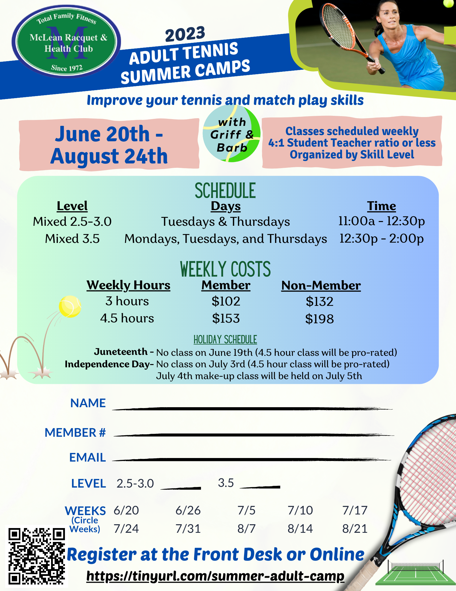 Adult Tennis Summer Camp McLean Racquet & Health Club