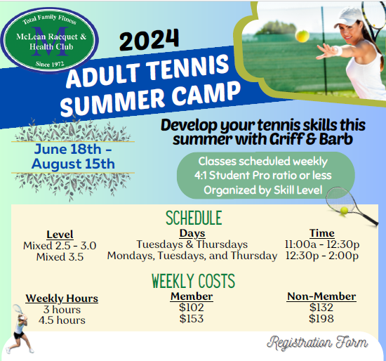 Adult Tennis Summer Camp McLean Racquet & Health Club